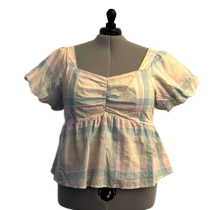 Old Navy Puff Sleeve Peplum Pastel Top | Feminine Y2K Cottagecore Blouse XXL